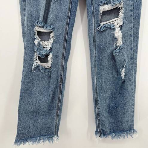 Cello  Straight Destroyed Jeans Blue Denim Frayed Hem Stretch Junior's Size 5