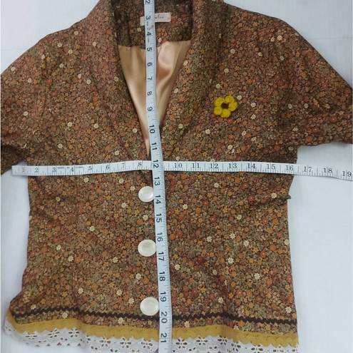 Lee Jaime  Floral Lace Ruched Sleeve Blazer Size S