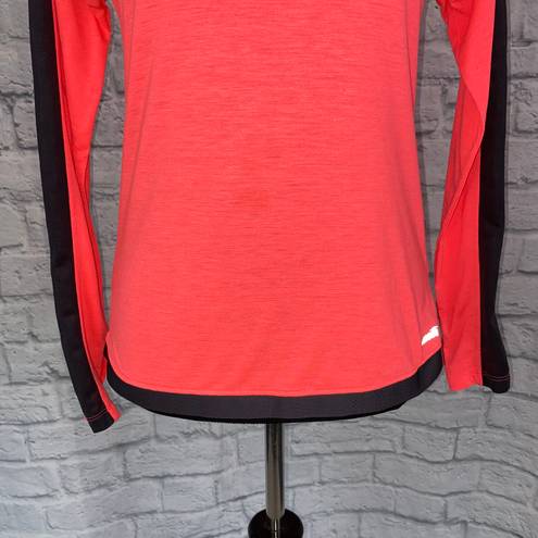 Avia women S Longsleeve Crewneck activewear top w/mesh side sleeves orange/black