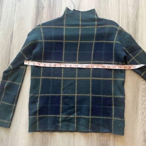 Tahari  XS Green Plaid Mock Neck Sweater