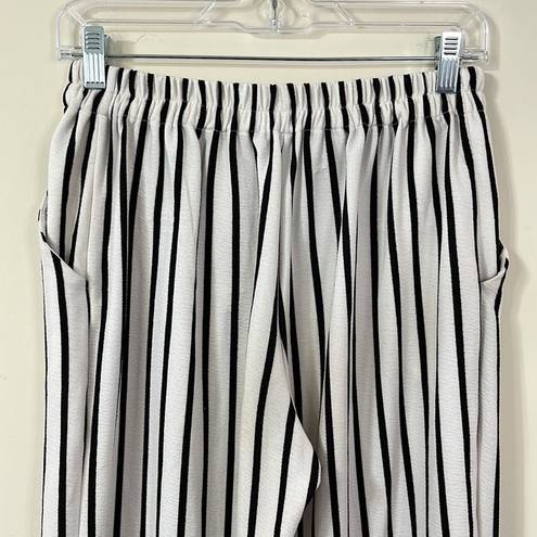 HYFVE  White Black Striped High Rise Wide Leg Elastic Waistband Pants M