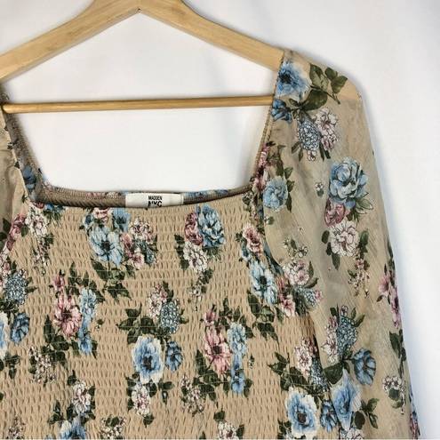 Madden Girl Madden NYC Beige & Blue Floral Long Sleeve Tiered Mini Dress XXL