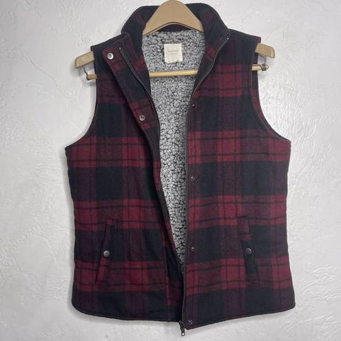 Harper  Boutique Vest Size Small Plaid Full Zip Faux Fur Fleece Sleeveless