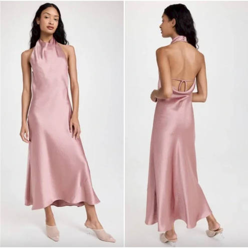 Vince NEW $495  Open back Satin Halterneck Maxi Dress in Baby Pink