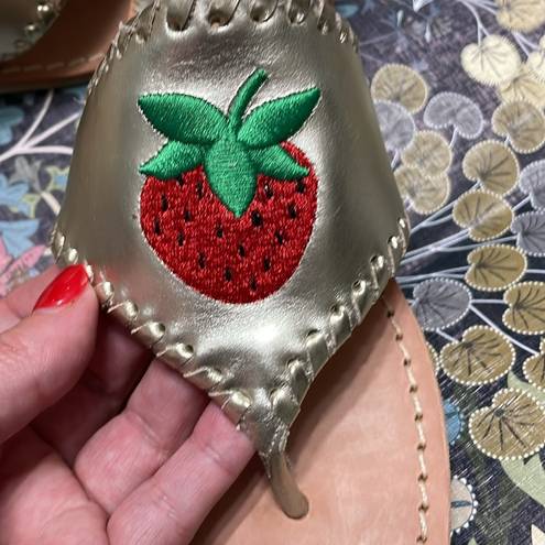 Jack Rogers  Strawberry Platinum Metallic Leather Flip Flop Sandals Shoes