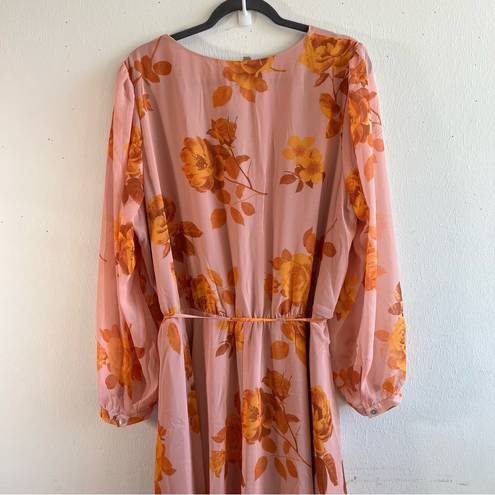 City Chic  Dress Rose Floral Print V-Neck Long Sleeve A-Line Maxi Dress Sz 22 NWT