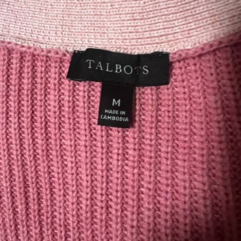 Talbots Pink Colorblock Shaker Stitch V Neck Button Down Cardigan Sweater