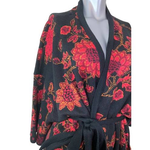 Isaac Mizrahi  Live! Floral Jacquard Belted Cardigan Black Red 3xl A384084