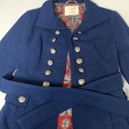 Free People  Wool Peplum Military Pea Coat Navy Size 0