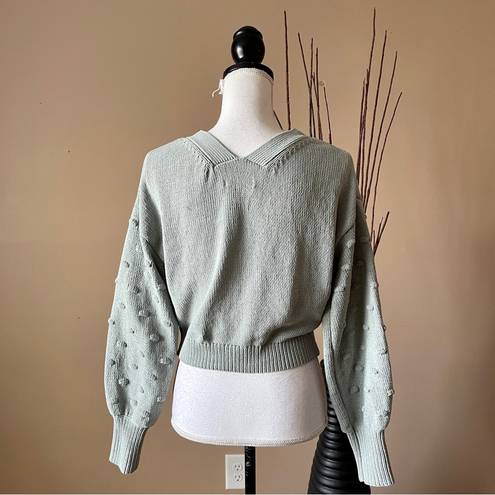 The Moon  & MADISON | Sage Green 3D Polka Dot Knit Cropped Cardigan Sweater Sz M