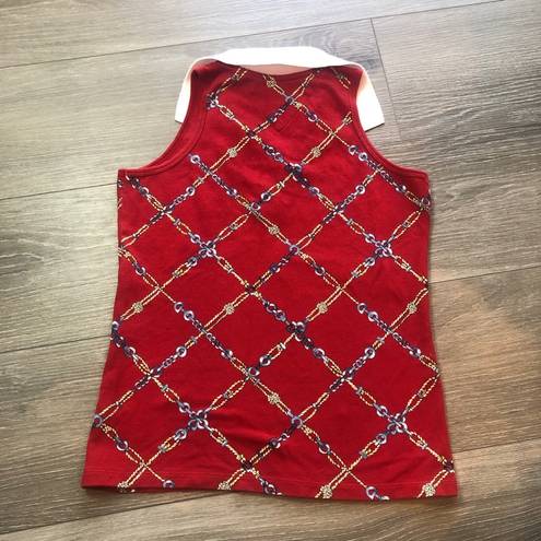 Tommy Hilfiger Vintage 2005  Red Chain Link V-neck Collared Tank Top Size Small