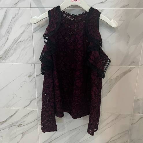 Alexis  Millie Lace Cold-Shoulder Top in Burgundy