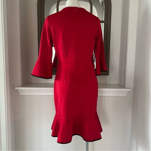 Krass&co NY &  Stretch Red Bell-Sleeve Dress w/Black Trim, Size M