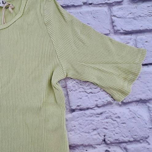 Lacausa NEW‎  by Anthropologie Sweater Rib Tee Fava Green Small Short Sleeve Slim