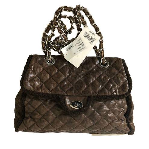 Big Buddha  Santa Barbara women Shoulder Handbag Brown Quilted Trim Faux Fur