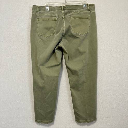 J.Jill  Denim Jeans Womens 12 Olive Green Cropped Authentic Fit Fringe Hem