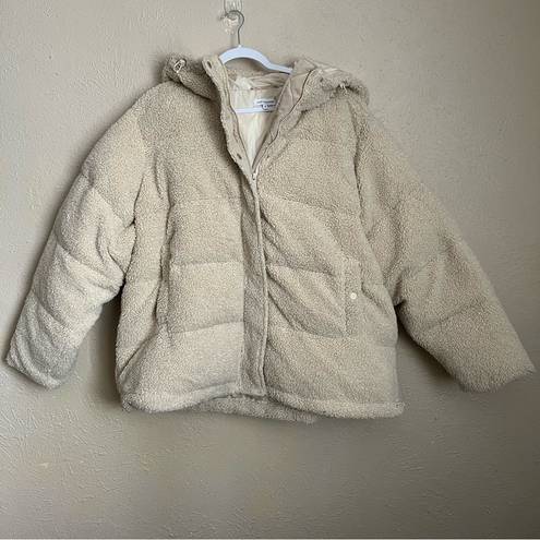 Good American NWT  Faux Shearling Cocoon Puffer Jacket in Tusk 4 XL