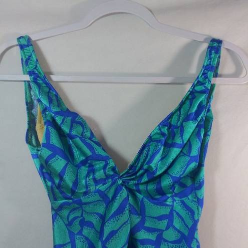 Vintage Blue E. Stewart  Green 80's One Piece Swimsuit Size 14