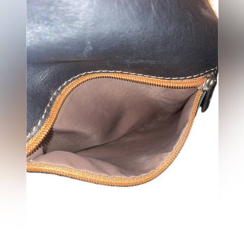 Vera Pelle  Leather Crossbody Shoulder Two Tone Bag Black Camel EUC