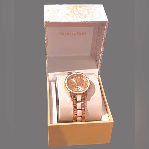 Charter Club NEW  2 Tone BRACELET WATCH Women Radiant 34mm Rose Gold White Boxed