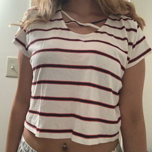 New Look White and red crop top T-shirt size 8