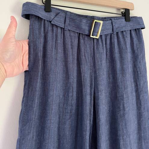 J.Jill  Linen Women’s Jenna Stretch Belted Wide Leg Crop Pants Blue Size Small