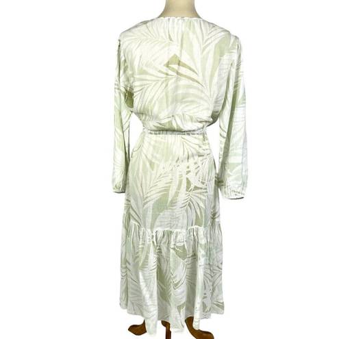 Cynthia Rowley Green Linen Blend Kaftan Midi Dress Cover Up Tropical Beach Small