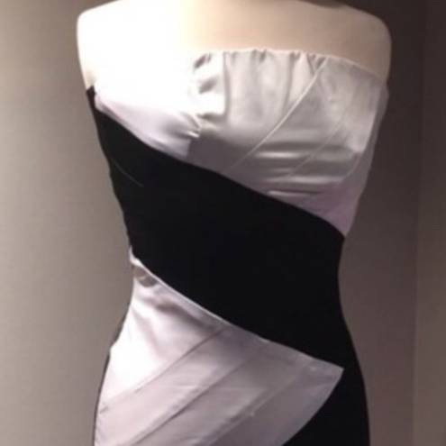 French Atmosphere Black and white satin dress