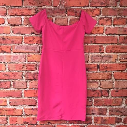 Blvd Hot Pink Off-The-Shoulder  Faux Wrap Mini Dress