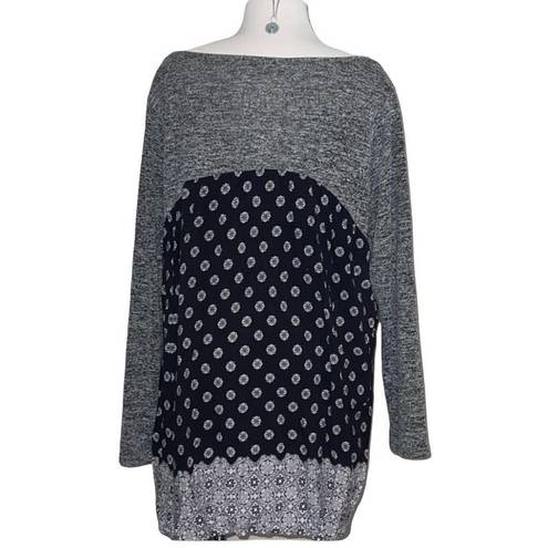 Max jeans  Gray and Black Long Sleeve Blouse Top with Sheer Pattern in Plus Size