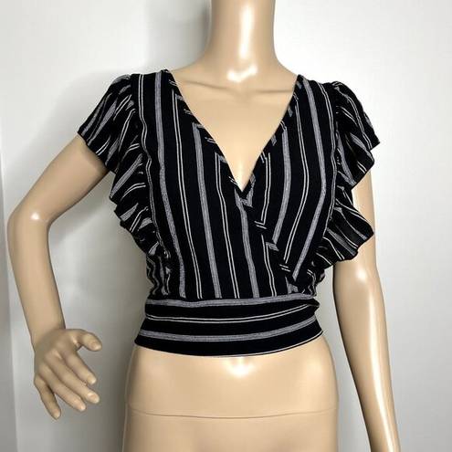 Miley + Molly  Black Striped Wrap Crop Top