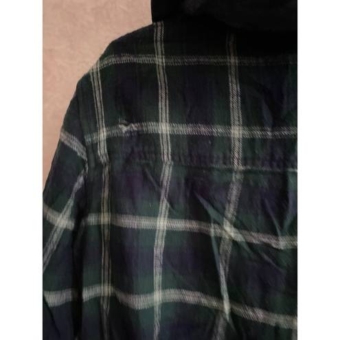 American Eagle  women's large long sleeve hooded blue / green plaid top