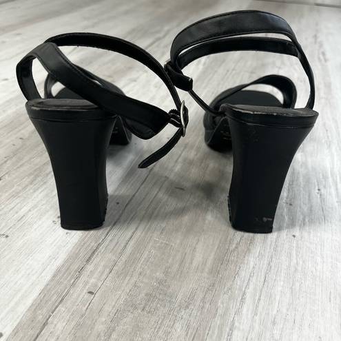Kathie Lee Collection  Belinda Black Block Heel Open Toe Ankle Strap Size: 7.5