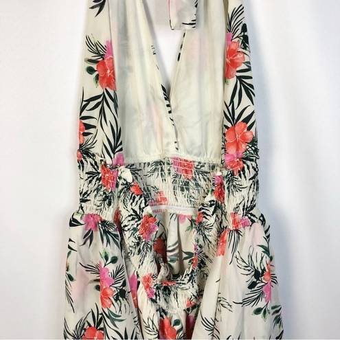 Madden Girl Madden NYC White & Pink Floral Tiered Halter Mini Dress XL