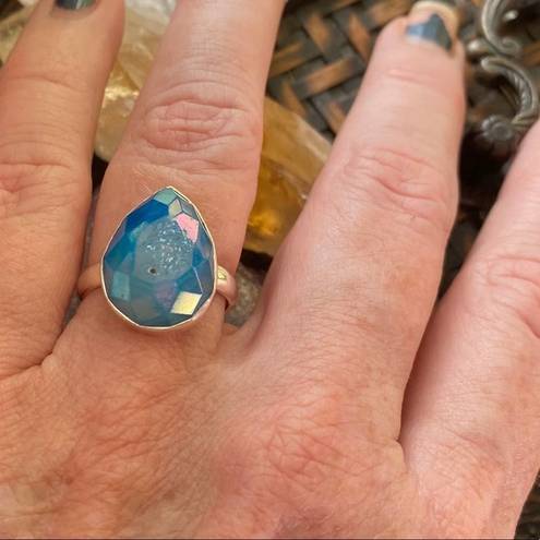 Aura Marine Blue  Druzy Solid Sterling Silver Ring 8.5