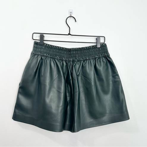 Susana Monaco  Faux Leather Pleated Shorts Dark Green Size Medium