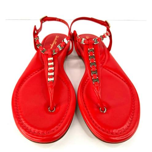 Salvatore Ferragamo  TAHITI CORAL LEATHER T-STRAP FLAT SANDALS SIZE 7.5 D