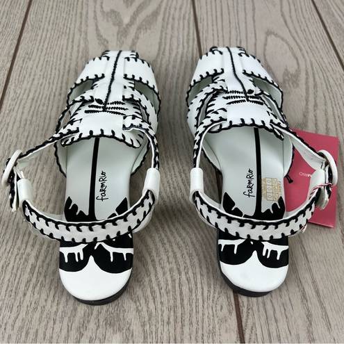 Farm Rio  Whipstitch Embroidered Palm Tree Vegan Sandals 9.5 Black & White $195