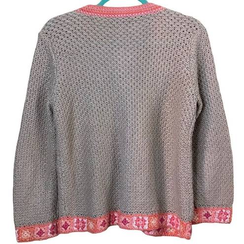 J.Jill  Linen Granny Square Crochet Cardigan Size Small