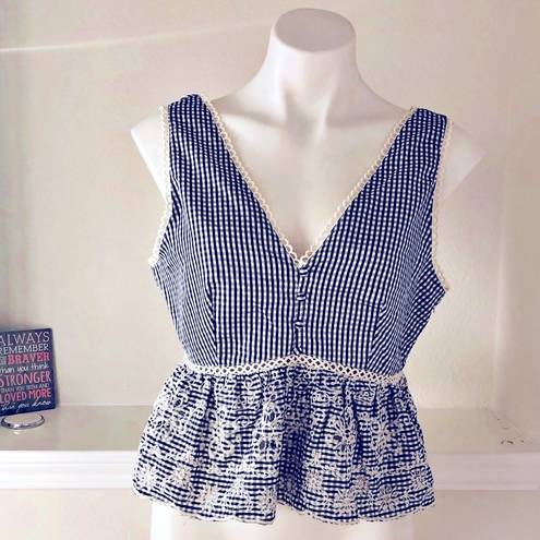 J.O.A. Embroidered Peplum Gingham Cropped Top, Size M New with Tag