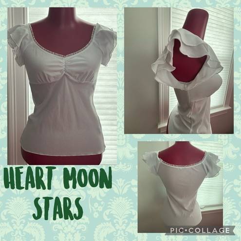 The Moon Heart Stars Y2K vintage white ruffled sleeve top with ruched bust M…