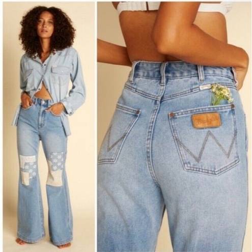 Wrangler Billabong x  Patchwork Flared High Waist Jeans Size 28 Light Wash