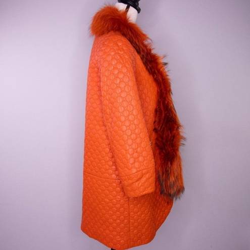 Vintage leather coat with fur trim, color orange Size XS