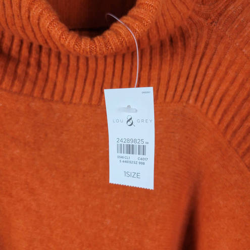 Lou & grey  Womens Poncho Sweater One Size Orange Turtleneck Wool Blend Armholes