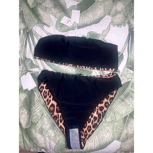 Good American  Cheetah Leopard Print Reversible Bandeau Cheeky Bikini Set Size XL