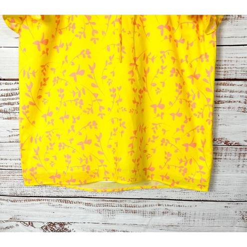 Karina Grimaldi  Women's V Neck Tassel Flutter Sleeve Floral Top Bright Yellow XS