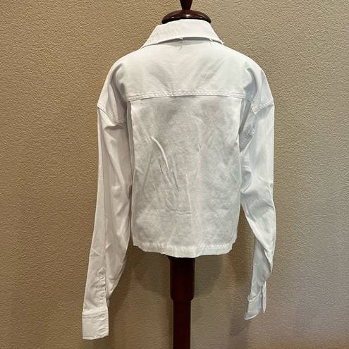 Good American  White Distressed Cropped Oxford Button-Down Shirt