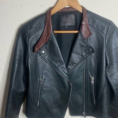 Paige NWOT  black leather / silk jacket with brown collared lining (‎ XS )