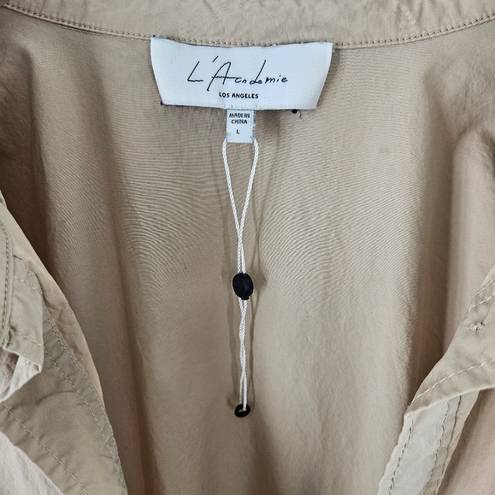 L'Academie L’Academie The Ismene Mini Shirt Dress‎ Long Sleeve Collared Khaki Tan Sz Large