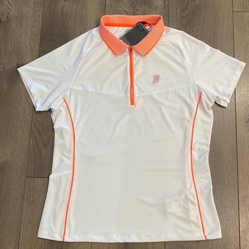 Polo Prince half zip tennis  white and orange short sleeve collared shirt M/L